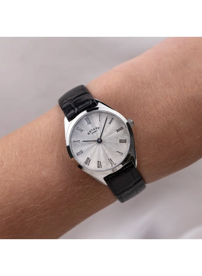 Rotary  Rotary Ladie's Ultra Slim Stainless Steel Black Leather Strap Watch - LS08010/01 for Women | Best Price UAE