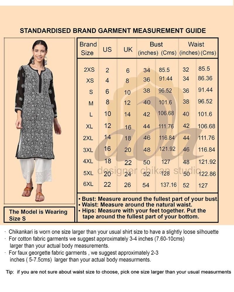 Ada Lucknowi Chikankari Hand Embroidered Straight White Cotton Regular Fit Kurta Kurti Tunic for Women A207576 (XL) - Image 3