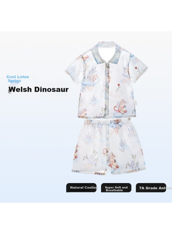 Beptides Peptides Mint Children's Pajamas New Home Wear Set Thin Cool Baby Summer Short Sleeve Clothes - Image 1