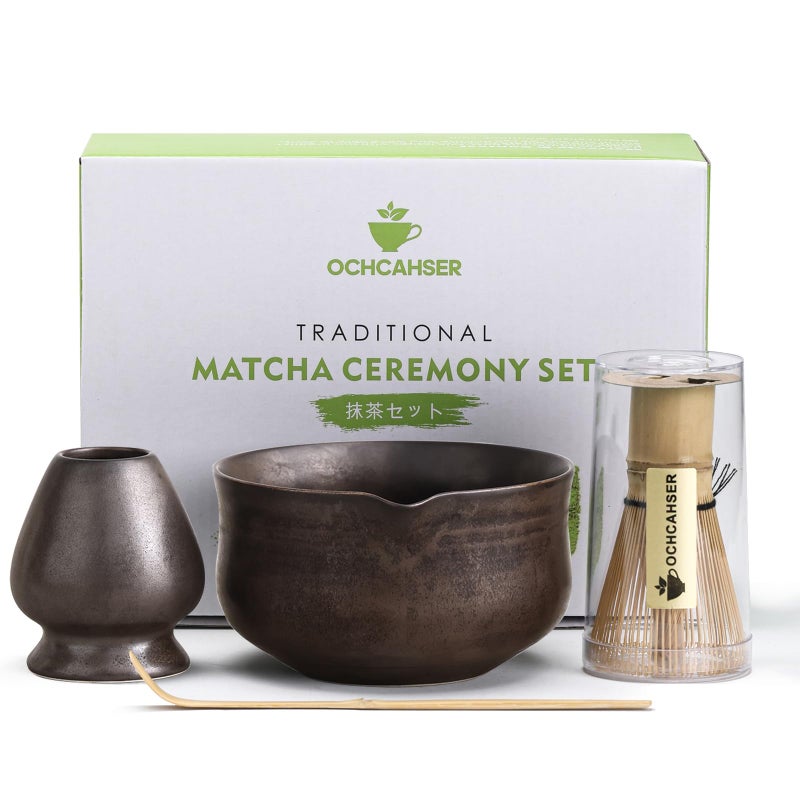 Ochcahser Matcha Set, Japanese Tea Set Includes Matcha Bowl with Spout, Matcha Whisk Holder (chasen), Bamboo Matcha Whisk and Bamboo Scoop, Ceramic Matcha Kit for Tea Lovers - Image 1
