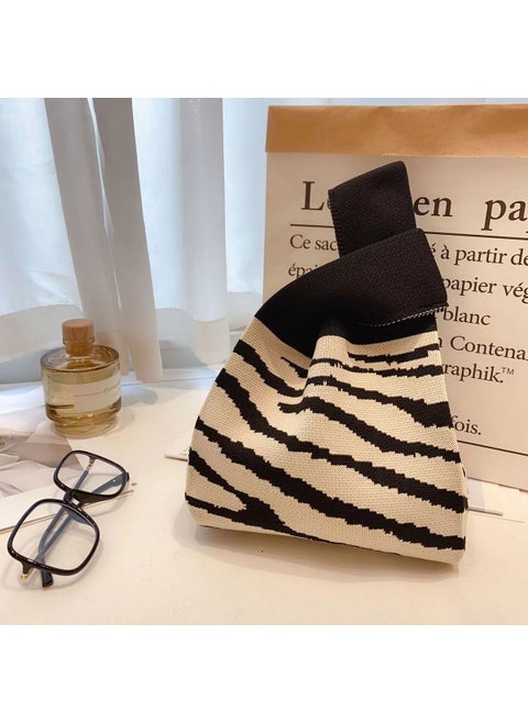 New Panda Vest-Style Tote Knitted Bag Large Capacity Shoulder Bag zebra pattern