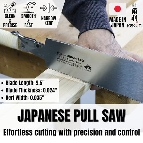 KAKURI Japanese Pull Saw 9.5" for Woodworking - Ryoba Double Edge Hand Saw with Blade Cover, Cane-Wrapped Handle, Tool-Free Blade Replacement - Made in Japan - Image 2