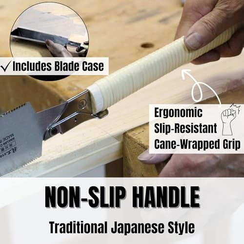 KAKURI Japanese Pull Saw 9.5" for Woodworking - Ryoba Double Edge Hand Saw with Blade Cover, Cane-Wrapped Handle, Tool-Free Blade Replacement - Made in Japan - Image 5