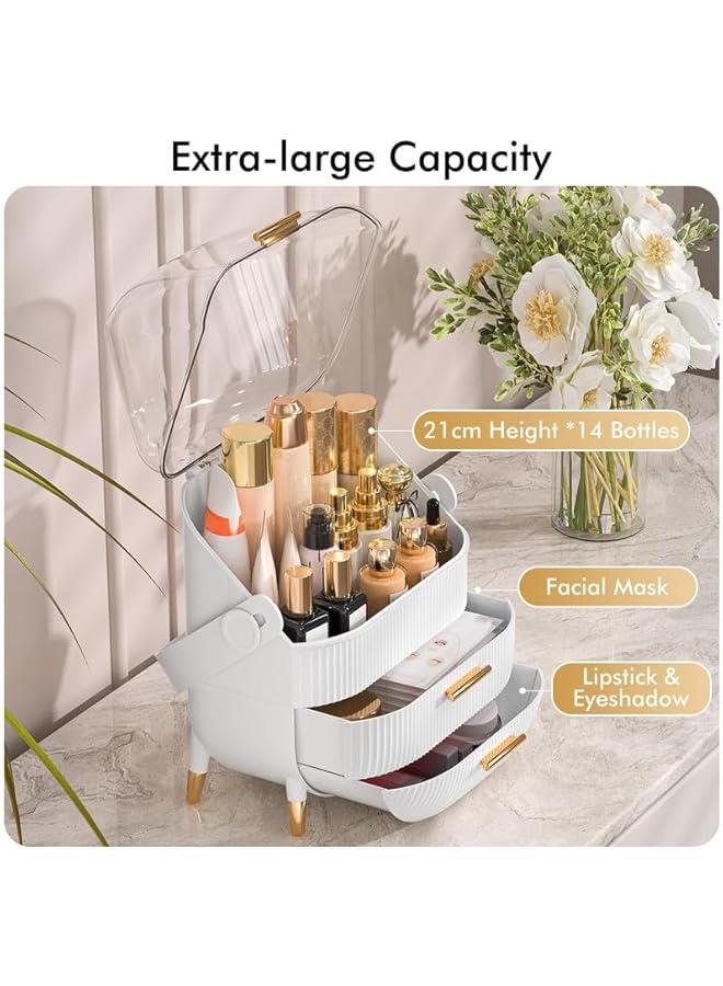 Arabest Makeup Organizer Skincare Organizers - Cosmetic Display Cases with Transparent Cover, SkinCare Organizers for Bathroom Countertop, Bedroom Vanity Desk, Lipstick Organizer, White  - Image 3