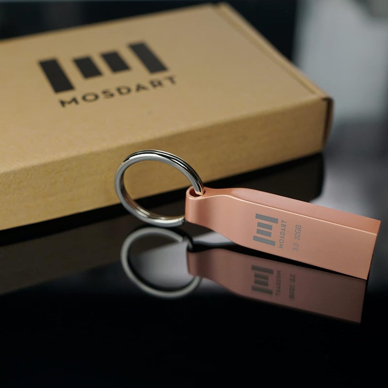 موس دارت محرك أقراص فلاش معدني USB 3.0 سعة 32 جيجابايت، سرعة نقل تصل إلى 90 ميجابايت/ثانية، محرك إبهام، 32 جيجابايت مقاوم للماء، محرك أقراص USB 3.0 محمول مع تصميم حلقة مفاتيح، وردي ذهبي - Image 5