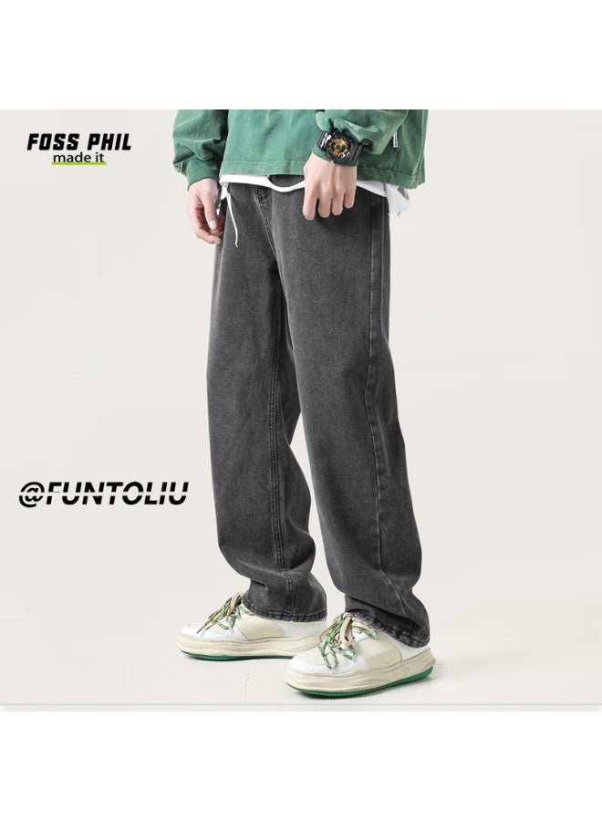 Foss Phil Vintage بنطلون جينز للرجال، صيفي أمريكي ستاين ستريت نمط رفيع، متعدد الاستخدامات كاجوال بسيط مستقيم الساق Fpn13، أسود ورمادي، مقاس M - Image 1