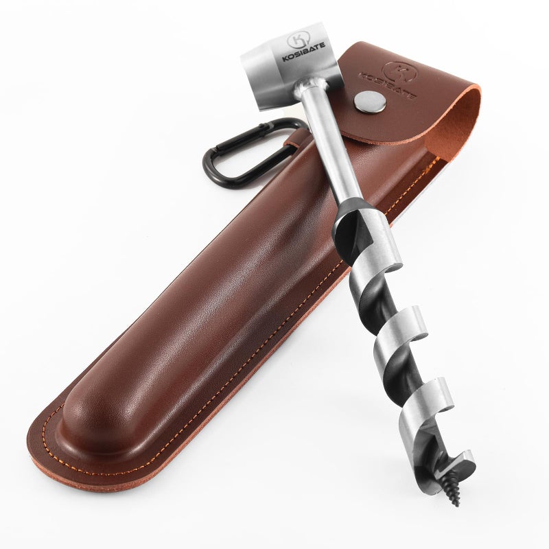 ‎KOSIBATE Kosibate Bushcraft Gear, Hand Auger Wrench for Easy Wood Drilling - Settlers Wrench and Bushcraft Tools Perfect for Camping and Woodworking Tasks-Scotch Eye Wood Drill with Leather Case Brown. - Image 1