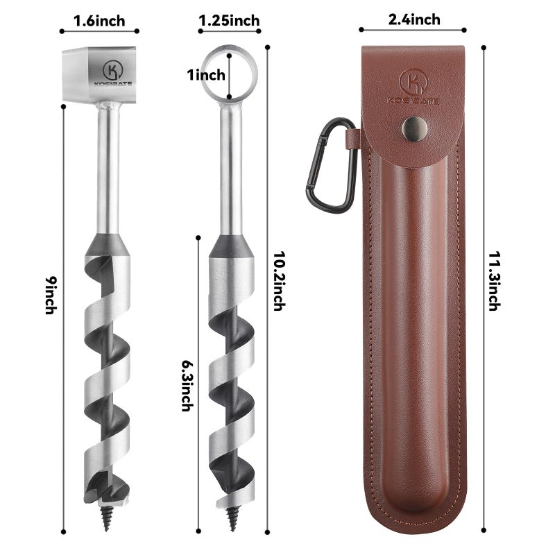 ‎KOSIBATE Kosibate Bushcraft Gear, Hand Auger Wrench for Easy Wood Drilling - Settlers Wrench and Bushcraft Tools Perfect for Camping and Woodworking Tasks-Scotch Eye Wood Drill with Leather Case Brown. - Image 5