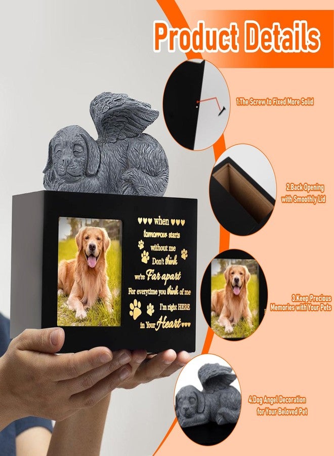 VINGVO Pet Memorial Urns for Dog Ashes Box, Large Wooden Pet Dogs Urns with Dog Angel and Photo Frame, Memorial Keepsake Memory Box, Loss Pet Puppy Memorial Black Funeral Cremation Box Remembrance Gift - Image 4