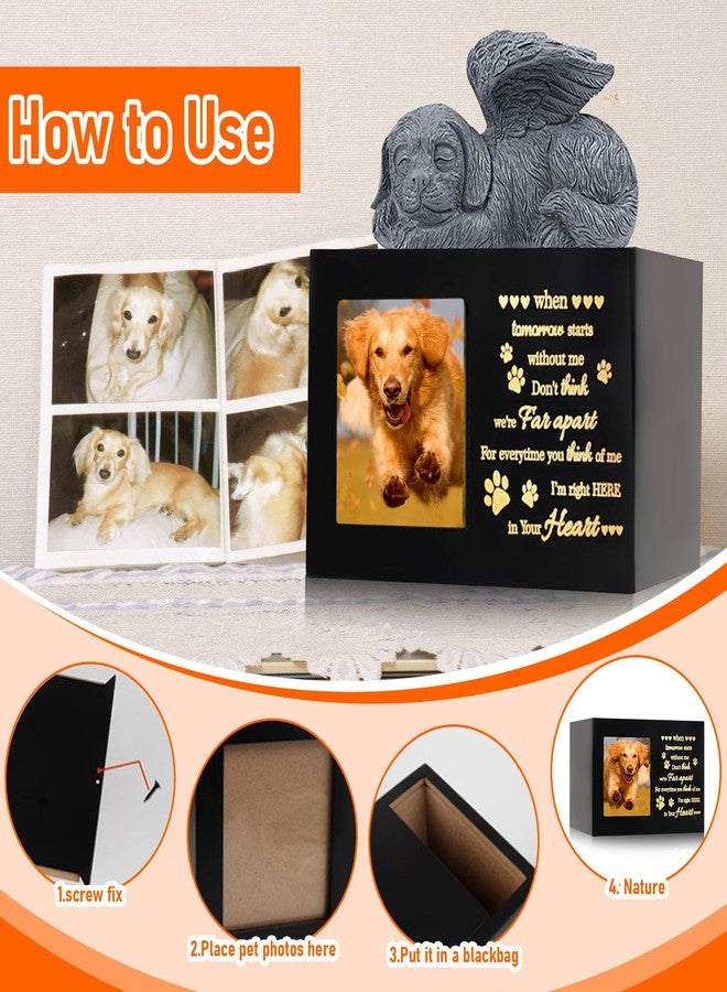 VINGVO Pet Memorial Urns for Dog Ashes Box, Large Wooden Pet Dogs Urns with Dog Angel and Photo Frame, Memorial Keepsake Memory Box, Loss Pet Puppy Memorial Black Funeral Cremation Box Remembrance Gift - Image 3