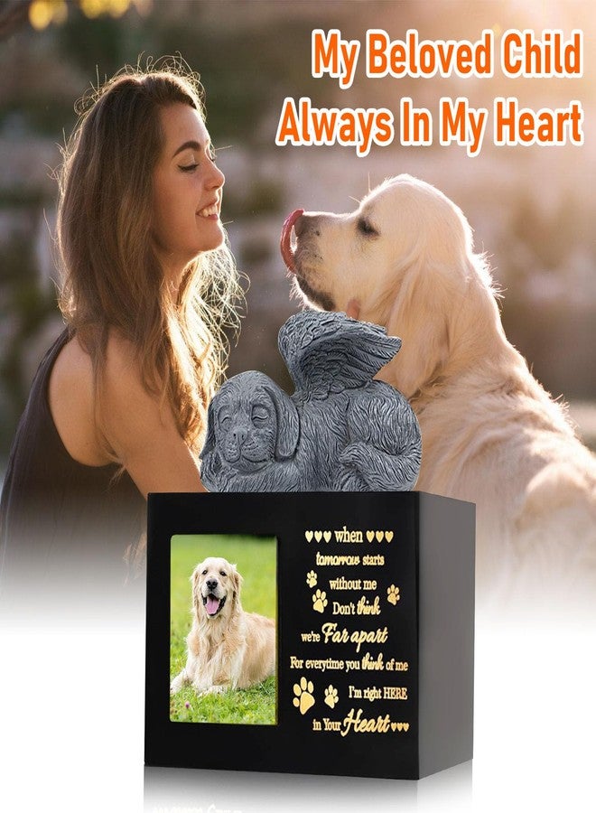 VINGVO Pet Memorial Urns for Dog Ashes Box, Large Wooden Pet Dogs Urns with Dog Angel and Photo Frame, Memorial Keepsake Memory Box, Loss Pet Puppy Memorial Black Funeral Cremation Box Remembrance Gift - Image 2
