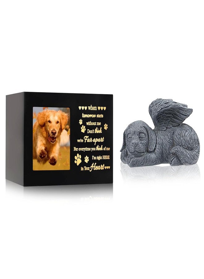 VINGVO Pet Memorial Urns for Dog Ashes Box, Large Wooden Pet Dogs Urns with Dog Angel and Photo Frame, Memorial Keepsake Memory Box, Loss Pet Puppy Memorial Black Funeral Cremation Box Remembrance Gift - Image 1