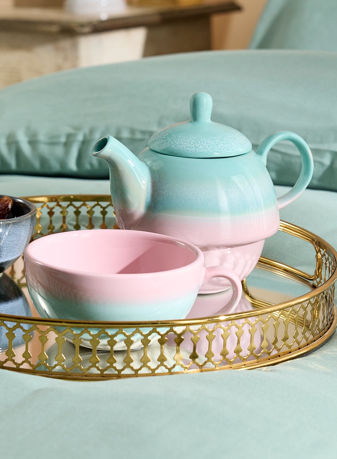 Tea For One Pastel Ombre Pink And Green Teacup Teapot By