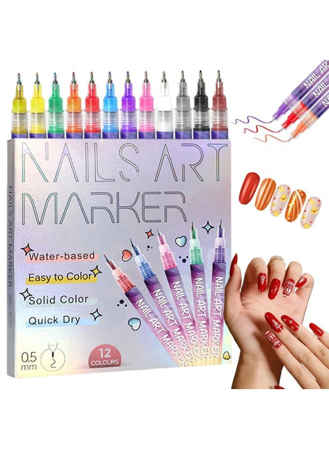 12 Colors Nail Art Pens Set, 2026 Upgraded Nail Art Markers, Fine Tip Nail Art Pen 0.5mm - Image 1