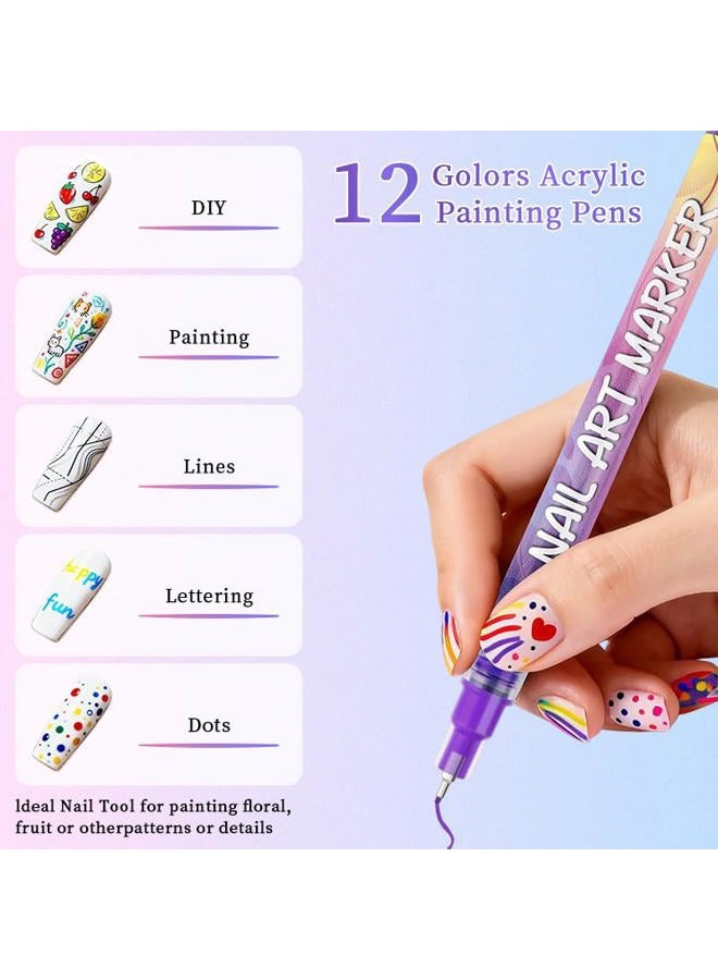 12 Colors Nail Art Pens Set, 2026 Upgraded Nail Art Markers, Fine Tip Nail Art Pen 0.5mm - Image 3