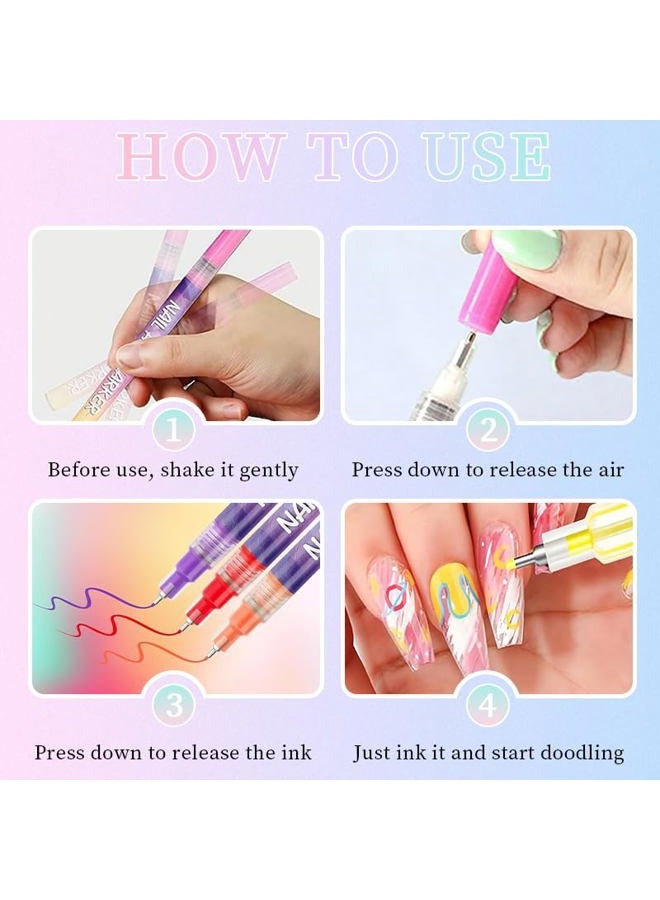 12 Colors Nail Art Pens Set, 2026 Upgraded Nail Art Markers, Fine Tip Nail Art Pen 0.5mm - Image 5