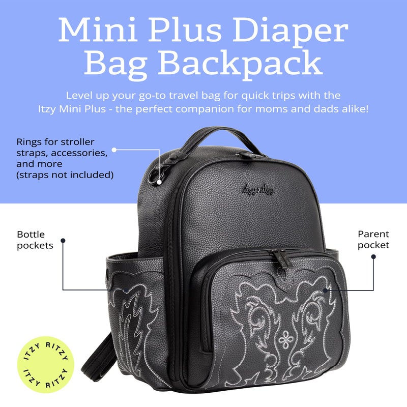 Itzy Ritzy Mini Diaper Bag Backpack â€“ Chic, Compact Mini Plus Backpack with Changing Pad, 10 Pockets (6 Internal, 4 External), Grab-Top Handle & Rubber Feet (Outlaw) - Image 2