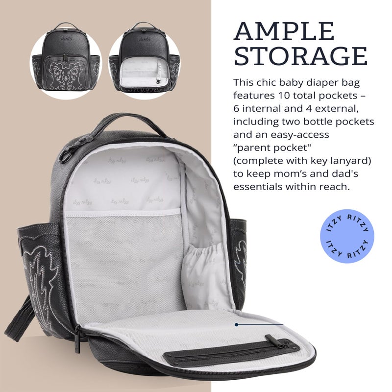 Itzy Ritzy Mini Diaper Bag Backpack â€“ Chic, Compact Mini Plus Backpack with Changing Pad, 10 Pockets (6 Internal, 4 External), Grab-Top Handle & Rubber Feet (Outlaw) - Image 4