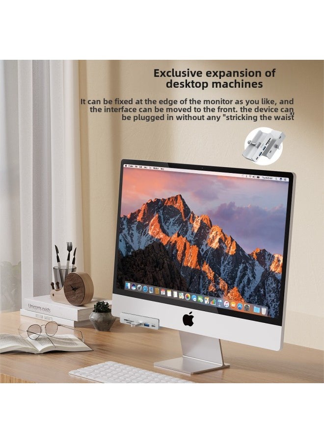 Generic - USB3.0 Desktop Multi-port Hub Fixed Clip Splitter TypeC Docking Station Card Reader With Power Supply-Number Of Interfaces:4a (usb3.0)-silver (2-in-1 Data Cable) - Image 1