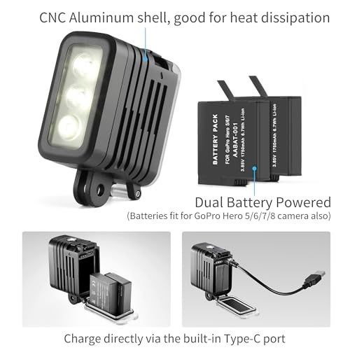 SOONSUN Rechargeable Diving Light - 450 Lumens High Power LED Video Light, Waterproof 164ft, Dimmable Underwater Fill Light for GoPro Hero 13/12/11/10/9/8/7/6/5/4/3+/3, DJI Osmo Action 4 5 Pro Camera - Image 2