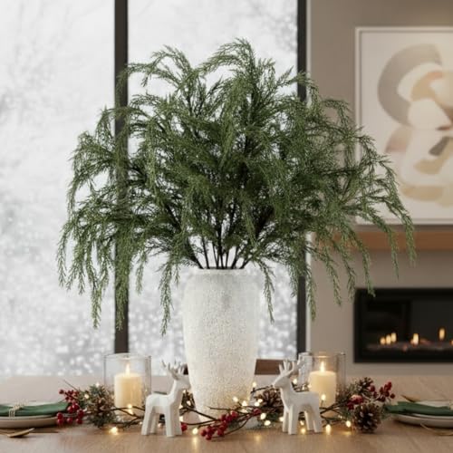 Giegxin 6 Pcs 36 Inch Christmas Artificial Cedar Branches Realistic Modern Greenery Norfolk Pine Stems Xmas Faux Pine Sprays Picks for Vase DIY Christmas Tree Garland Wreath Festive Home Decor - Image 1