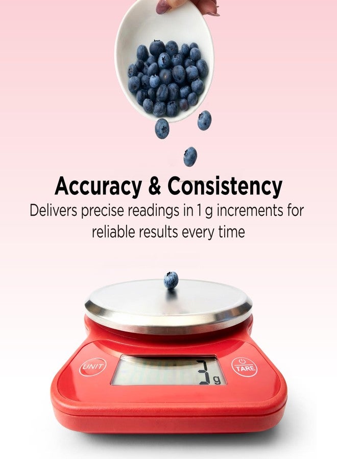 Kitchen Mama Q-Series Digital Food Scale, 13.2 lb / 6000g Kitchen Scale with Tare, 1g Precision, Stainless Steel Platform, LCD Display, Food Scale for Baking, Meal Prep & Portioning (Red) - Image 3