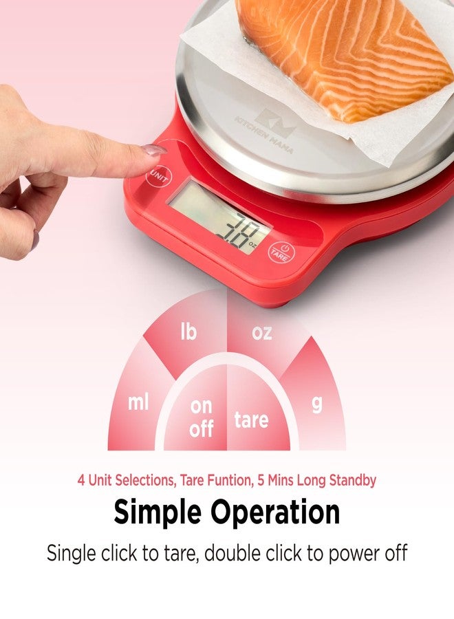 Kitchen Mama Q-Series Digital Food Scale, 13.2 lb / 6000g Kitchen Scale with Tare, 1g Precision, Stainless Steel Platform, LCD Display, Food Scale for Baking, Meal Prep & Portioning (Red) - Image 5
