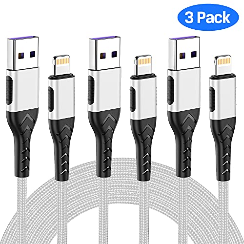 Durcord Compatible with iPhone Charger,3Pack 10FT USB A Cable for Phone Charger Cable, Fast Phone Charging Cord Compatible with Phone Xs Max/XS/XR/X/8/7/6S/6/Plus/SE/Pad(Bright Silver) - Image 2
