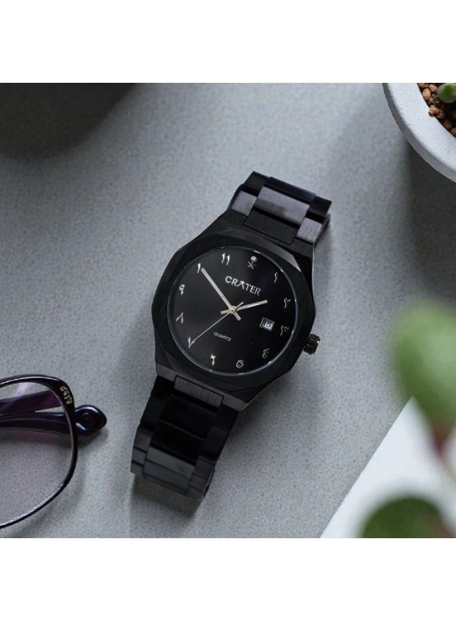 كريتر  طقم رجالي فاخر يتكون من ساعة تصميم ملكي من الستانلس ستيل، مينا كلاسيكي مع عرض التاريخ مقاومة للماء وسبحة وقلم وازرار اكمام - Image 2