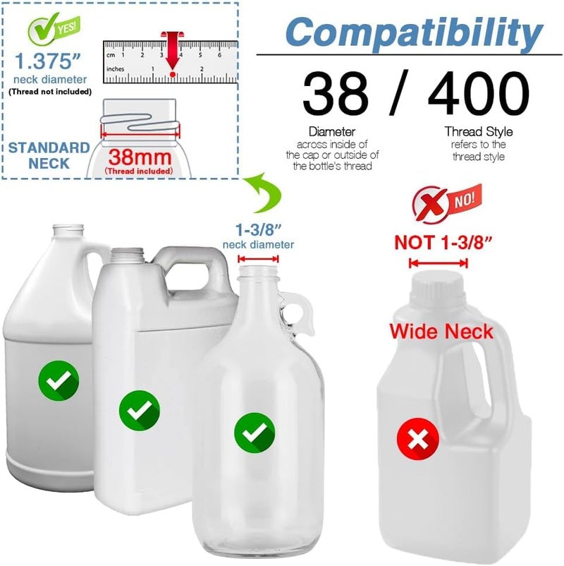AMORIX 4 Pack Gallon Jug Pump Dispenser 38-400 White Pump for Gallon Jug Dispensing - 7cc Lotion Gallon Shampoo Pump Top Replacement, Fits 1 Gallon Bottle 64oz 128oz Hand Sanitizer Containers, Plus Labels - Image 1