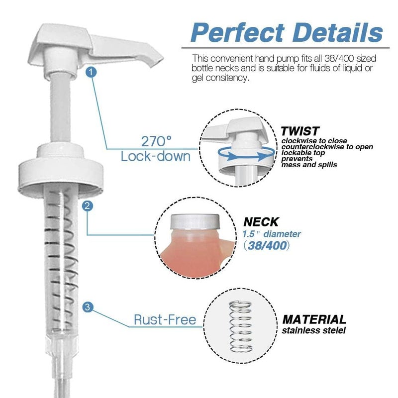 AMORIX 4 Pack Gallon Jug Pump Dispenser 38-400 White Pump for Gallon Jug Dispensing - 7cc Lotion Gallon Shampoo Pump Top Replacement, Fits 1 Gallon Bottle 64oz 128oz Hand Sanitizer Containers, Plus Labels - Image 2