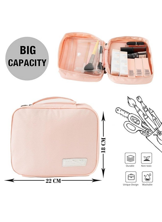 Hearts Cosmetic Storage Case|Makeup Kit Box For Women|Small Vanity Case|Pouch For Home & Travel|Two Compartment|Zipper Closure (Pink) - Image 3