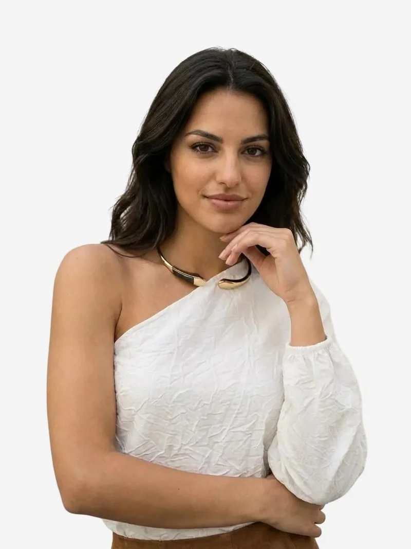 My Fashion Dusty White MY FASHION Off-Shoulder Cut-Out Cotton Poplin Blouse for Women | Best Price UAE