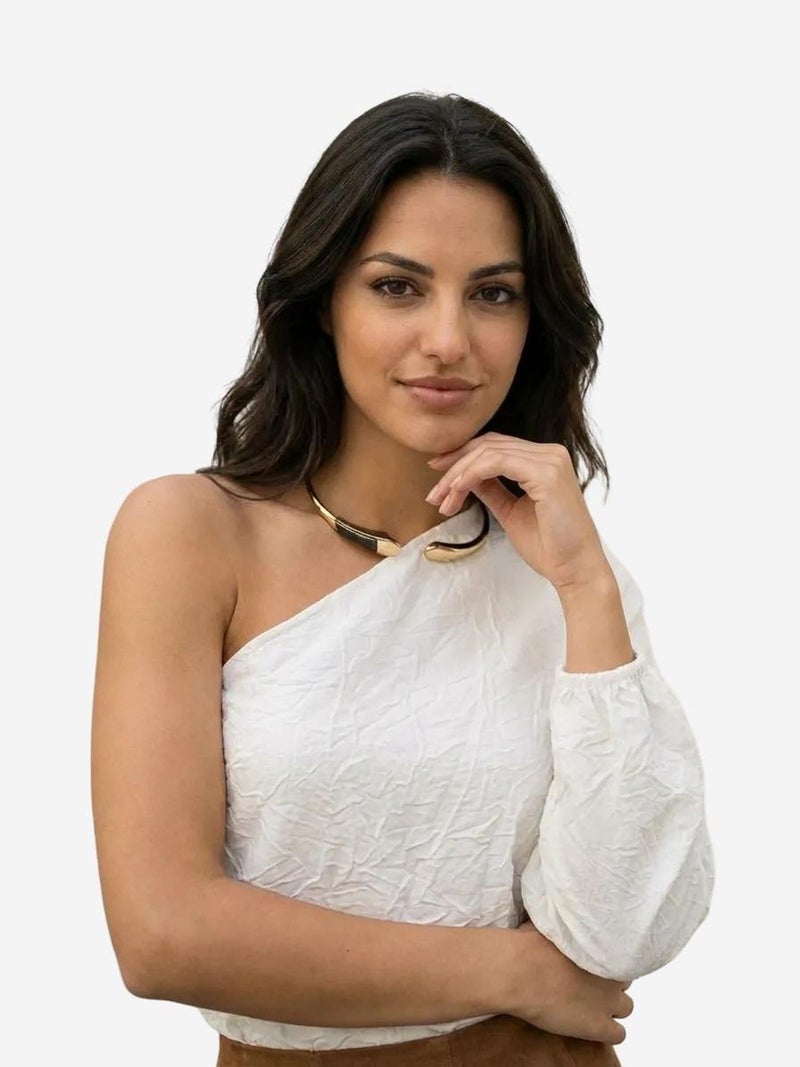 MY FASHION Off-Shoulder Cut-Out Cotton Poplin Blouse - Image 4