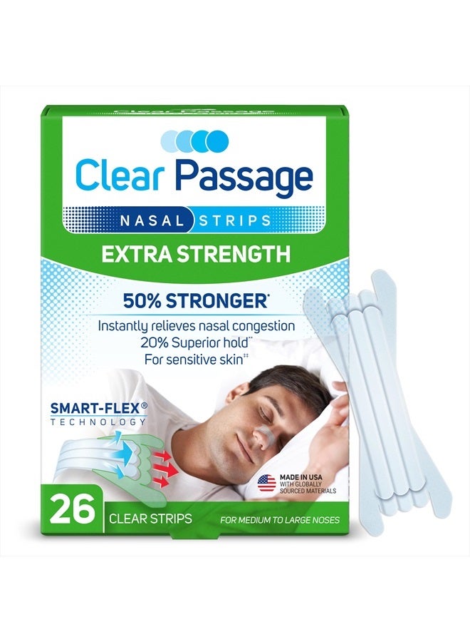 Clear Passage Nasal Strips Extra Strength, Clear, 26 ct | Works Instantly to Improve Sleep, Reduce Snoring, & Relieve Nasal Congestion Due to Colds & Allergies  - Image 1