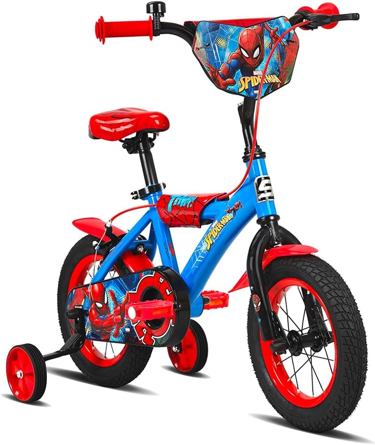 Spartan Marvel SpiderMan 12-Inch Kids Bicycle | 12-Inch Wheel Size | Removable Training Wheels | Adjustable Seat & Handlebar | Rear Mudguard | Official Marvel Design | Blue - Image 1