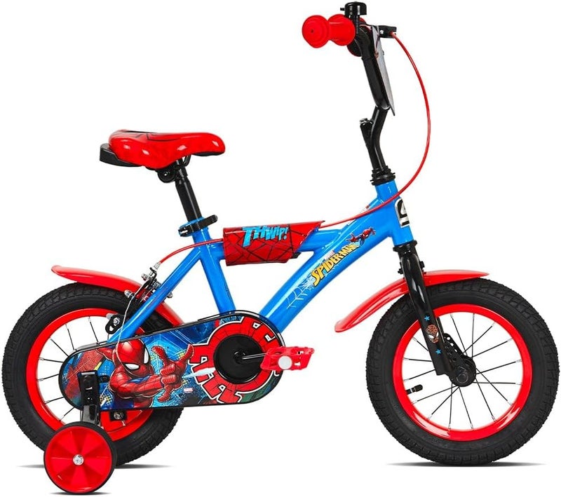 Spartan Marvel SpiderMan 12-Inch Kids Bicycle | 12-Inch Wheel Size | Removable Training Wheels | Adjustable Seat & Handlebar | Rear Mudguard | Official Marvel Design | Blue - Image 3
