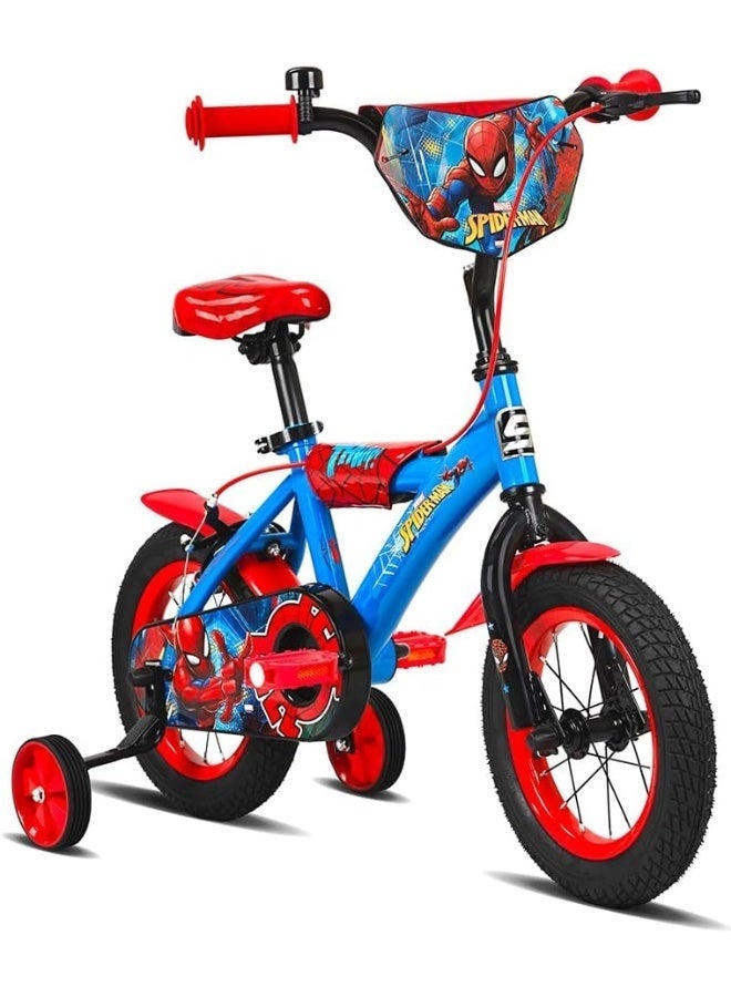 12" Marvel Spider-Man Bicycle – Kids' Starter Bike Ages 2 to 4 | Removable Training Wheels | Adjustable Seat & Handlebar | Rear Mudguard | Official Marvel Design | SP-3217