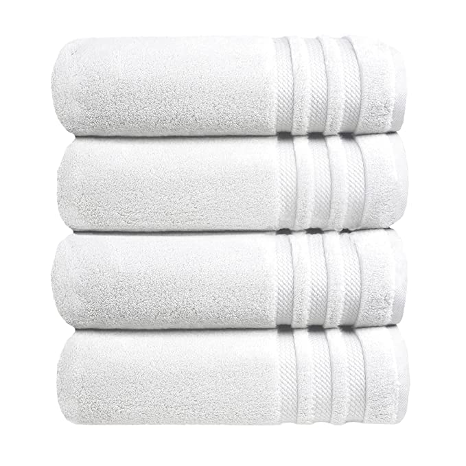 VIP BAGDA Collection White Bath Towels 4 Piece Set 100 Cotton Luxury Quick Dry Turkish Towels for Bathroom Guests Hot Tub Pool Gym Camp Travel College Dorm Hotel Quality Soft and Absorbent 27x52