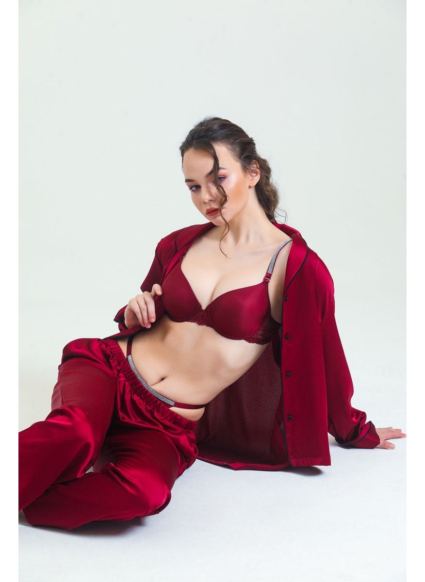 Magic Form 6389 Women's Strap Stoned Unpadded Sponge Lace Bra-Burgundy10  - Image 3