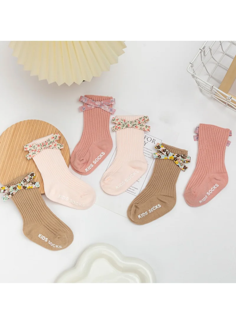 D'Daniela Victoria Ribbon Bow Turban and Socks Set for Babies - Brown