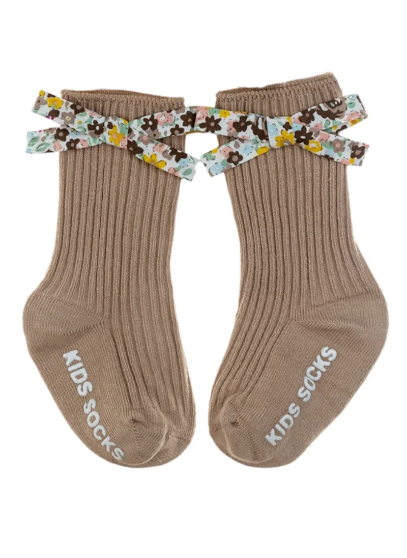D'Daniela Victoria Ribbon Bow Turban and Socks Set for Babies - Brown