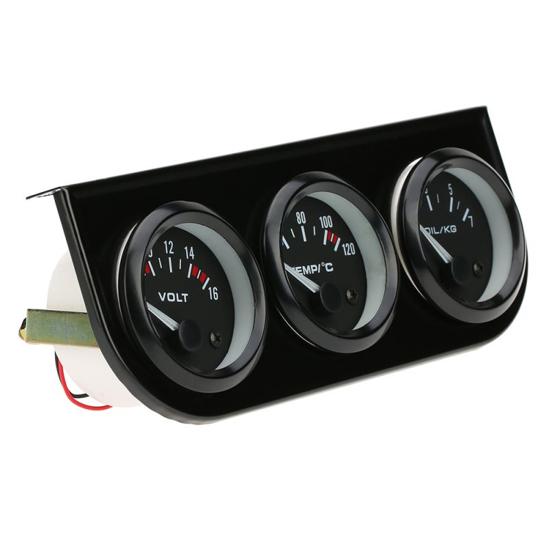 Triple Gauge Kit: 3-In-1 Black High Sensitivity, Unrivaled Accuracy LED Back-Lit Gauge Kit - Black Metal Bracket & Bezel Panel Gauge Kit for Vehicle Engine Monitoring - Image 4