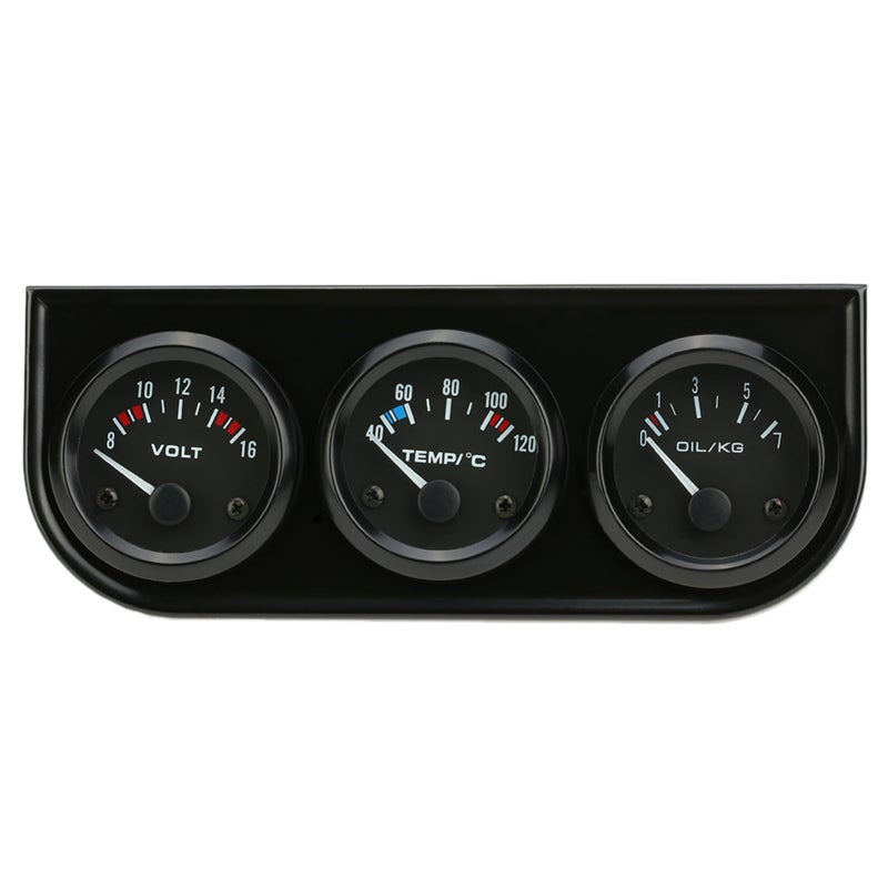 Triple Gauge Kit: 3-In-1 Black High Sensitivity, Unrivaled Accuracy LED Back-Lit Gauge Kit - Black Metal Bracket & Bezel Panel Gauge Kit for Vehicle Engine Monitoring - Image 1