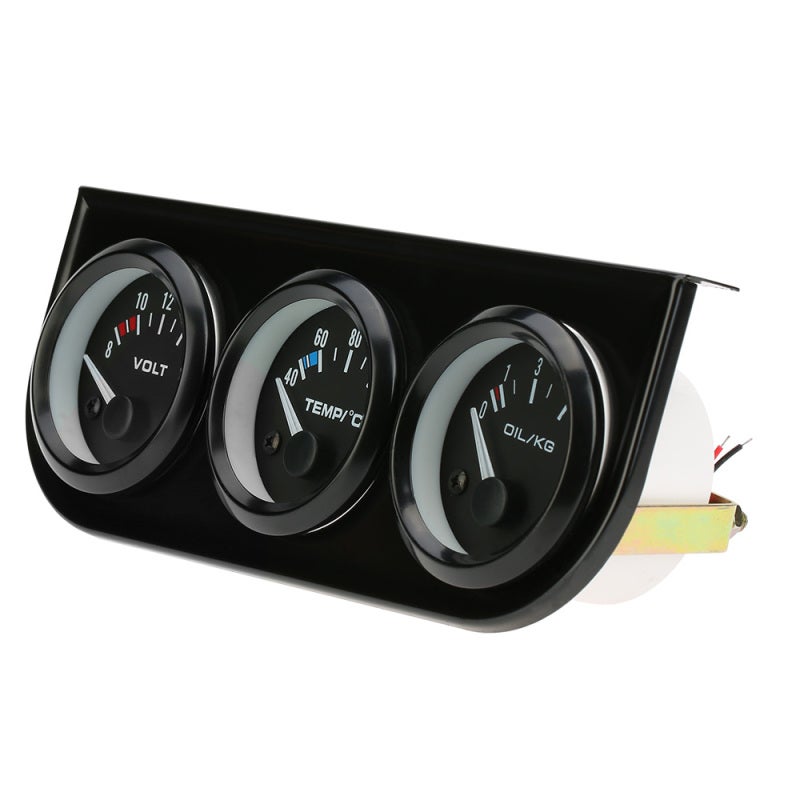 Triple Gauge Kit: 3-In-1 Black High Sensitivity, Unrivaled Accuracy LED Back-Lit Gauge Kit - Black Metal Bracket & Bezel Panel Gauge Kit for Vehicle Engine Monitoring - Image 5