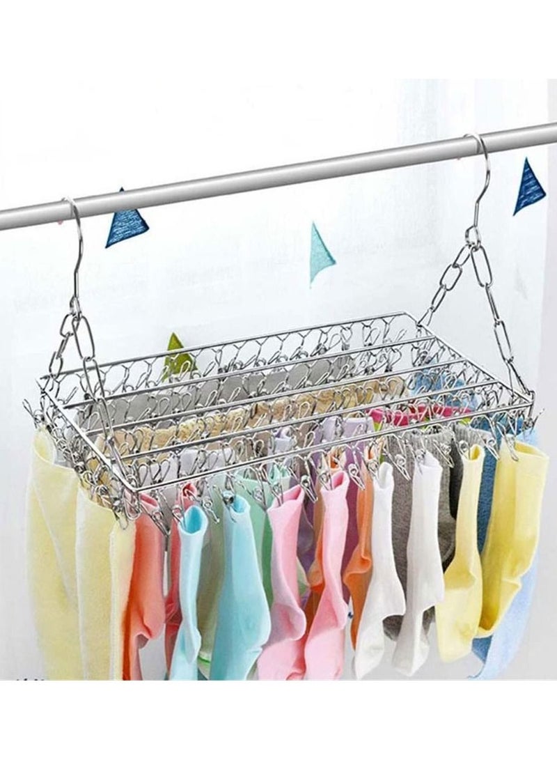 MARGOUN Clothes Drying Hanger with 100 Clips Stainless Steel Metal Laundry Hanging Drying Rack for Socks Towels Underwear Diaper - Image 2
