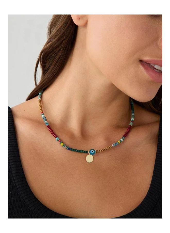 Brown Evil Eye Detailed Adjustable Bead Necklace.