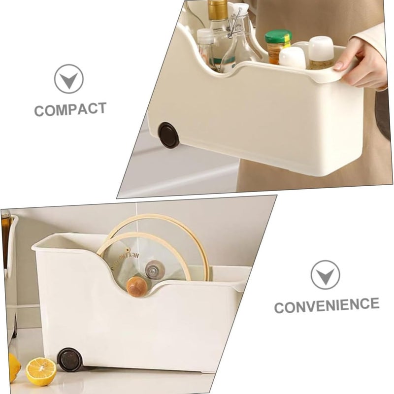 Home Essentials HomeEssentials plastic MultiPurpose Storage Basket with Wheels Ideal for Kitchen Utensils Pots Spice Jars and Books Portable Under Sink Organizer for a ClutterFree Space Set of 3 White - Image 5