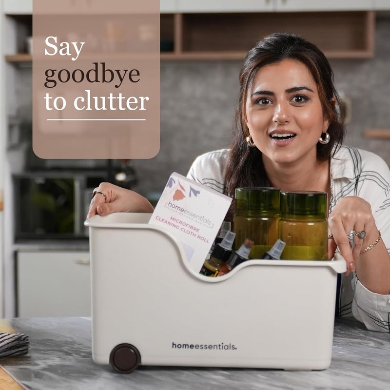 Home Essentials HomeEssentials plastic MultiPurpose Storage Basket with Wheels Ideal for Kitchen Utensils Pots Spice Jars and Books Portable Under Sink Organizer for a ClutterFree Space Set of 3 White - Image 2