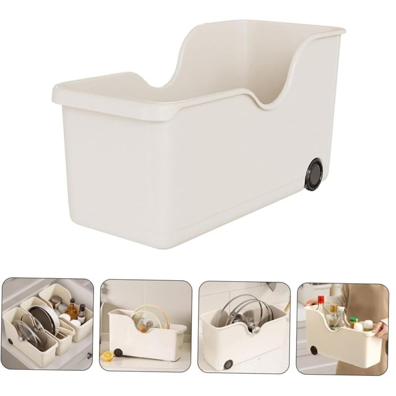 Home Essentials HomeEssentials plastic MultiPurpose Storage Basket with Wheels Ideal for Kitchen Utensils Pots Spice Jars and Books Portable Under Sink Organizer for a ClutterFree Space Set of 3 White - Image 1